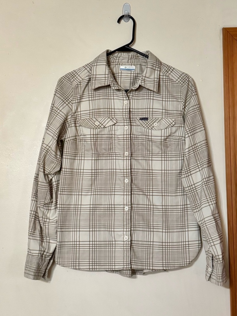 Columbia Cream and Brown Plaid Shirt